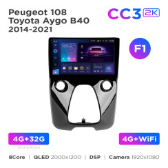Radio samochodowe Teyes CC3 2k 4+32 Gb Peugeot 108 / Toyota Aygo B40 2014-2021 (F1) 10"