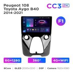 Radio samochodowe Teyes CC3 2k 6+128 Gb 360° Peugeot 108 / Toyota Aygo B40 2014-2021 (F1) 10"