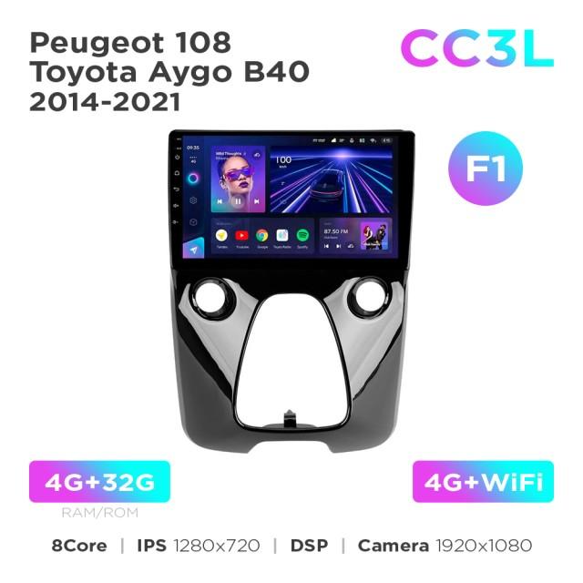 Radio samochodowe do Peugeot 108 / Toyota Aygo B40 2014-2021 (F1) Teyes CC3L 4+32 Gb 10"