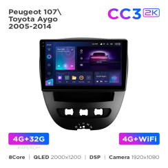 Radio samochodowe Teyes CC3 2k 4+32 Gb Peugeot 107 / Toyota Aygo 2005-2014 10"