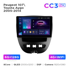 Radio samochodowe Teyes CC3 2k 6+128 Gb Peugeot 107 / Toyota Aygo 2005-2014 10"