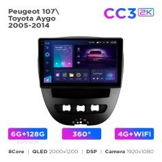 Radio samochodowe Teyes CC3 2k 6+128 Gb 360° Peugeot 107 / Toyota Aygo 2005-2014 10"