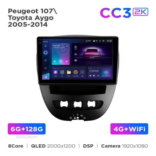 Radio samochodowe Teyes CC3 2k 6+128 Gb Peugeot 107 / Toyota Aygo 2005-2014 10"