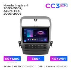 Radio samochodowe Teyes CC3 2k 6+128 Gb 360° Honda Inspire 4 2003-2007 / Acura TSX 2003-2008 9"