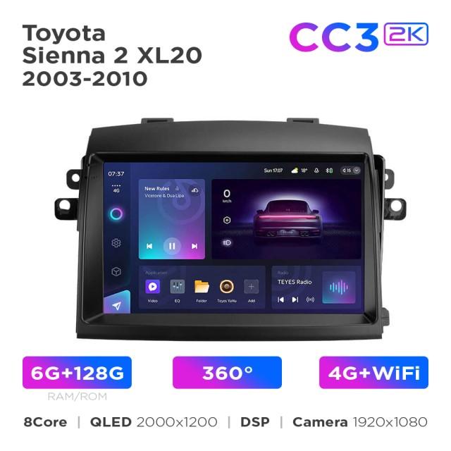 Radio samochodowe Teyes CC3 2k 6+128 Gb 360° Toyota Sienna 2 XL20 2003-2010 9"