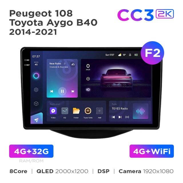Radio samochodowe Teyes CC3 2k 4+32 Gb Peugeot 108 / Toyota Aygo B40 2014-2021 (F2) 9"