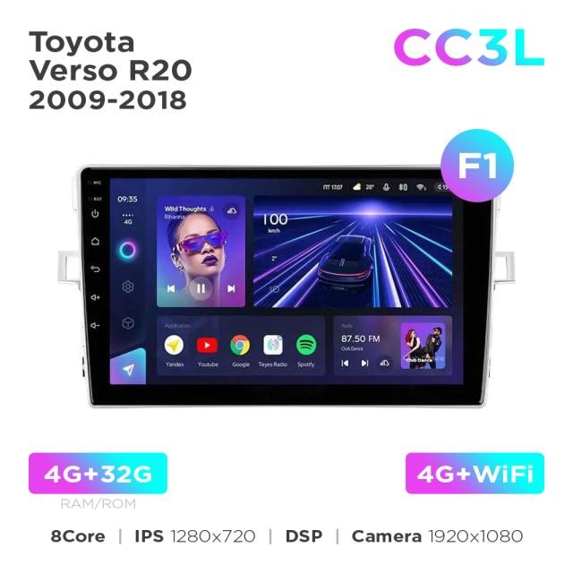 Radio samochodowe do Toyota Verso R20 2009-2018 (F1) Teyes CC3L 4+32 Gb 9"