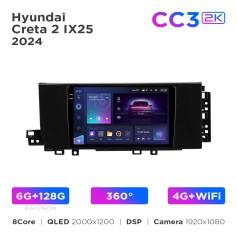 Radio samochodowe Teyes CC3 2k 6+128 Gb 360° Hyundai Creta 2 IX25 2024 9"