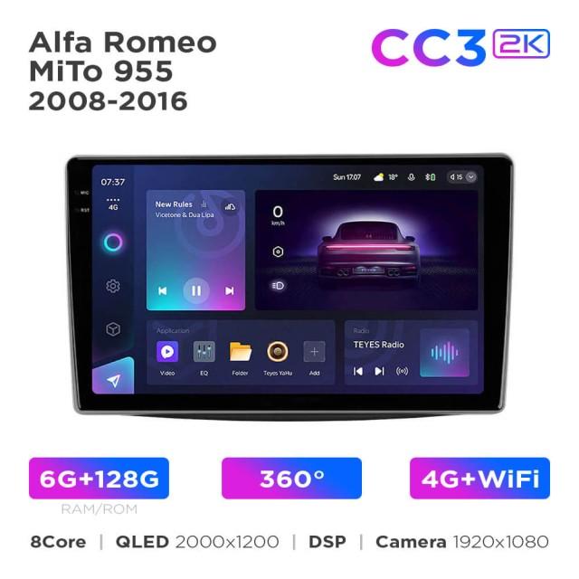 Radio samochodowe Teyes CC3 2k 6+128 Gb 360° Alfa Romeo MiTo 955 2008-2016 9"