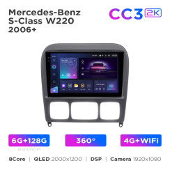 Radio samochodowe Teyes CC3 2k 6+128 Gb 360° Mercedes-Benz S-Class W220 2006+ Black 9"