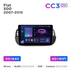 Radio samochodowe Teyes CC3 2k 4+64 Gb Fiat 500 2007-2015 Black 9"