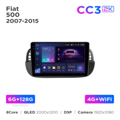 Radio samochodowe Teyes CC3 2k 6+128 Gb Fiat 500 2007-2015 Black 9"