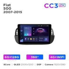Radio samochodowe Teyes CC3 2k 6+128 Gb 360° Fiat 500 2007-2015 Black 9"