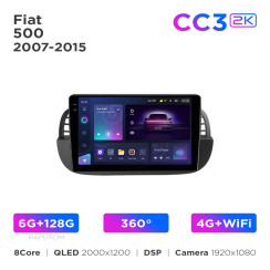Radio samochodowe Teyes CC3 2k 6+128 Gb 360° Fiat 500 2007-2015 Black 9"