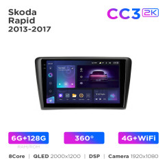 Radio samochodowe Teyes CC3 2k 6+128 Gb 360° Skoda Rapid 2013-2017 10"