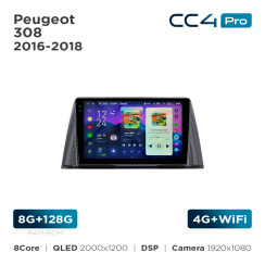 Radio samochodowe Teyes CC4 Pro 2k 8+128 Gb Peugeot 308 2016-2018 B-MOD Black 9"